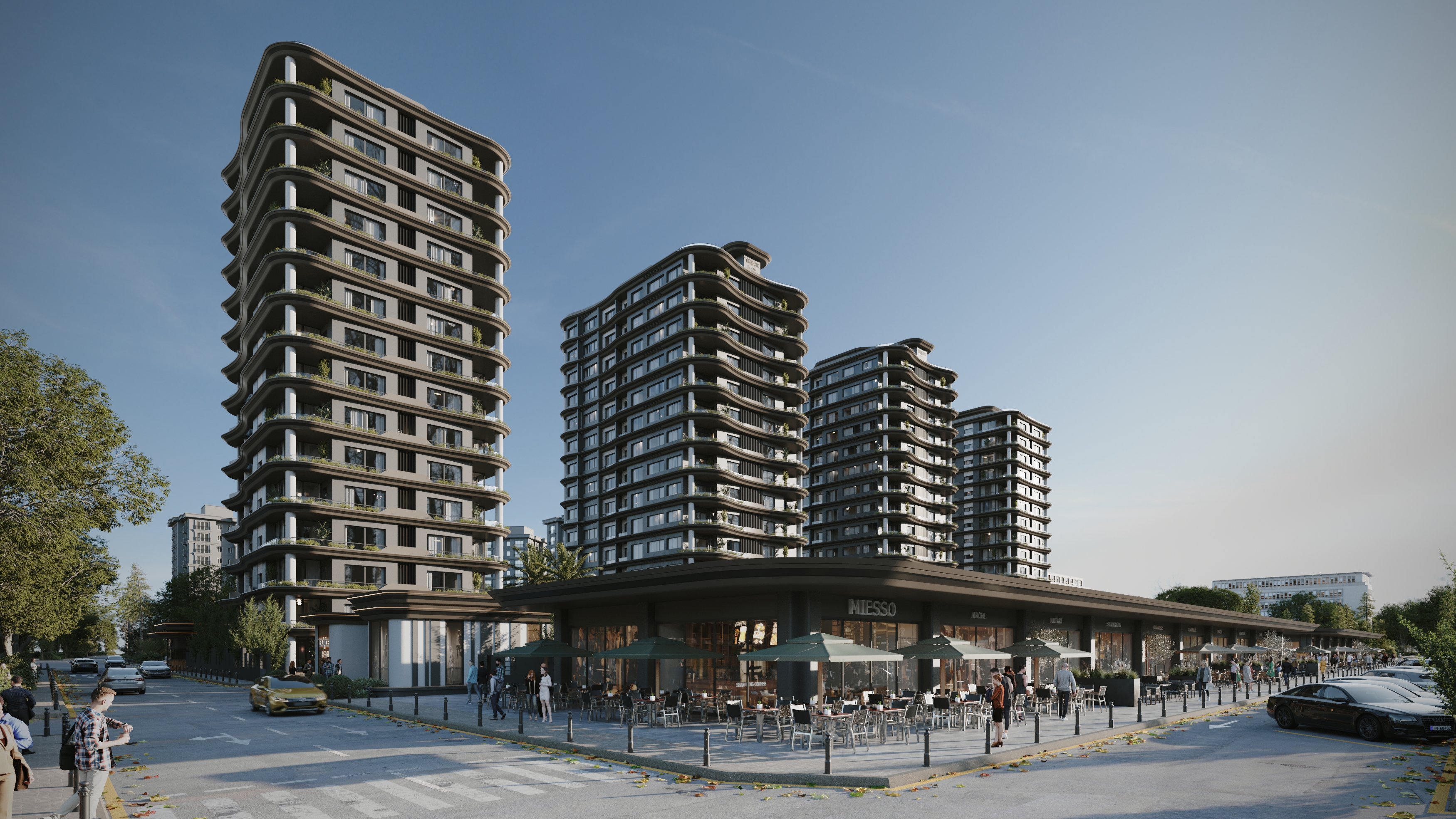 UBB Mersin Tekince Konut Kompleksi - Gündüz & Gece Aydınlatmalı Dış Cephe Görselleştirme